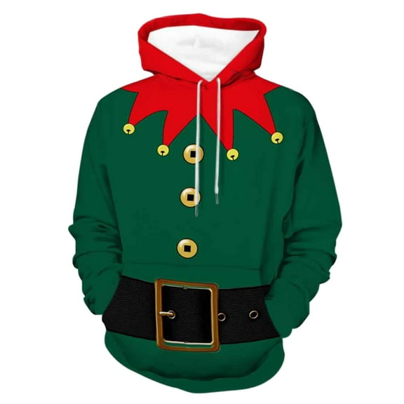 Angala Mens Winter Christmas Printed Casual Sports Loose Hoodie Sweatshirt Warm Breathable Men's Tops