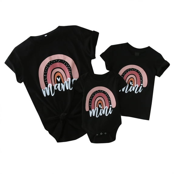 Angala Mommy And Me Letter Rainbow Short Sleeve Romper Bodysuit Family Matching Outfits Summer Clothes For Baby Boys Girls Cozy Cute Boys And Girls Bodysuits 6-9 Months