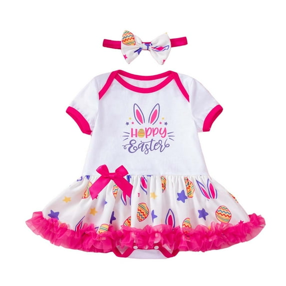 Angala New Easter Baby Outfit 2 Piece Set: Printed Bunny & Egg Romper With Hair Accessory Cute Holiday Dress For Infants. Cozy Cute Boys And Girls Bodysuits 3-6 Months