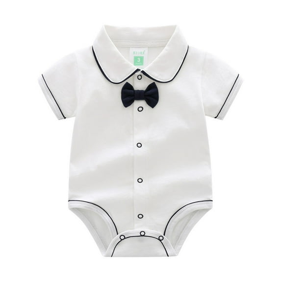 Angala Baby Boys Bow Short Sleeve Outsie Bodysuit Banquet Wedding Jumpsuit Clothes Breathable Cute Baby Bodysuits 9-12 Months