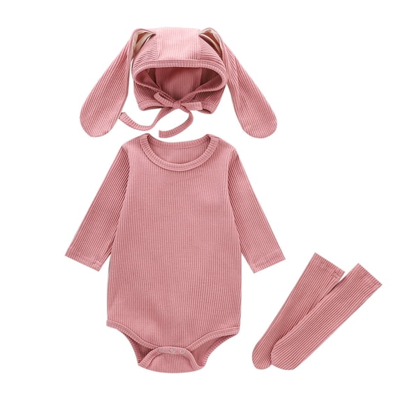 Angala Newborn Baby Long Sleeve Ruffles Romper Bodysuit+ Rabbit Ears Hat+Socks Outfits Cozy Cute Boys And Girls Bodysuits 3-9 Months