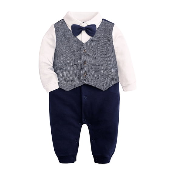 Angala Baby Boys Cotton Bow Tie Gentleman Autumn Long Sleeve Romper Jumpsuit Set Clothes Breathable Cute Baby Bodysuits 12-18 Months