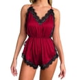 thumbnail image 1 of Angala Night Gowns For Women Satin Lace Trim Romper Floral Print Nightgown Deep V High Cut Nightwear Ice Silk Sleepwear Cozy Stylish Basic Intimates, 1 of 4