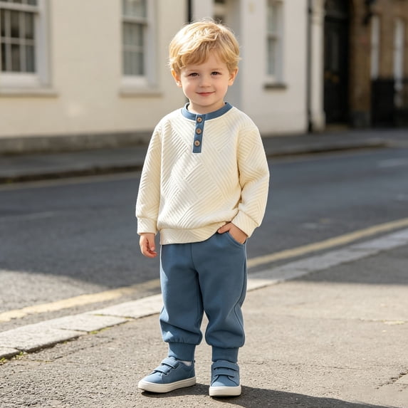 Angala Outfit For Infant Boys Solid Color Long Sleeve Crew Neck Sweatshirt Track Pants Set Boys Fall Casual Clothes