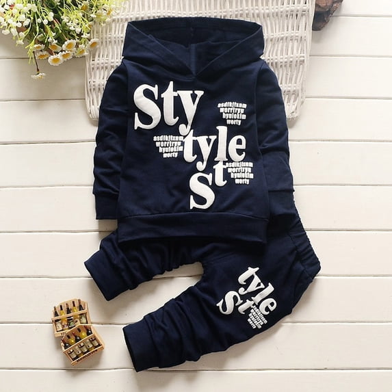 Angala Outfit For Little Boys Solid Color Long Sleeve Crew Neck Sweatshirt Jogger Pants Set Boys Fall Casual Clothes Size 80