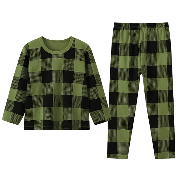 Angala Outfit For Toddler Boys Plaid Long Sleeve Crew Neck Pajamas Pants Set Boys Fall Casual Clothes Size 4-5 Years
