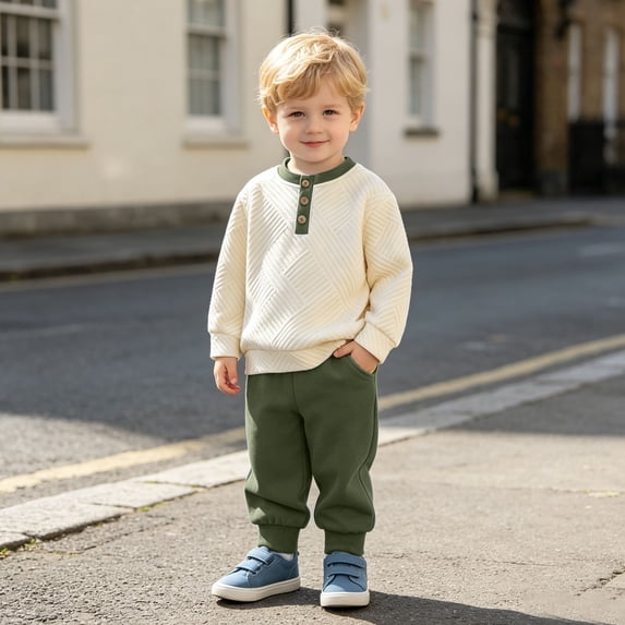 Angala Outfit For Toddler Boys Solid Color Long Sleeve Crew Neck Sweatshirt Track Pants Set Boys Fall Casual Clothes Size 2-3 Years
