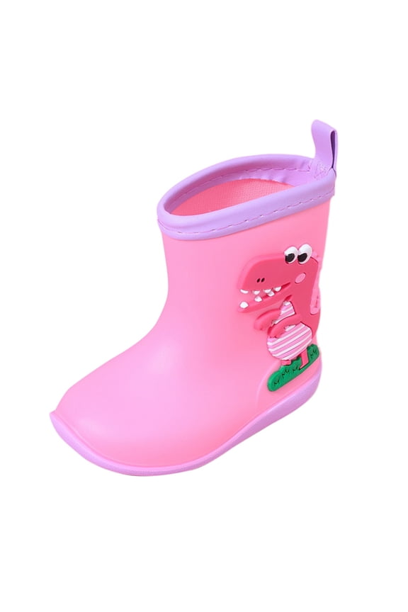Rain Boots Mid Calf Cartoon Dinosaur Appliques Waterproof Non- Boys Rain Boots Size 3.5-4 Years Pink