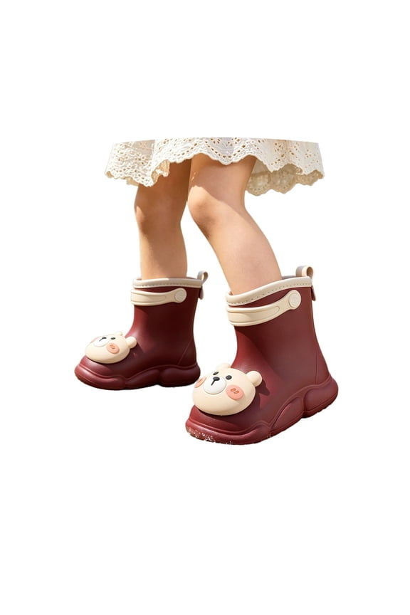 Rain Boots Toddler Mid Calf Cartoon Bear Design Waterproof Lightweight Kawaii Comfortable Rainy Season Dailywear Toddler Rain Boots Size 6-7 Years Beige