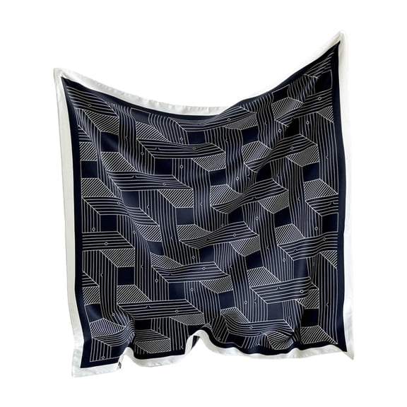 Angala Silk Scarf Large Square Shawl Breathable Lightweight Wrap With Black White Line Print For Elegant Style Soft Stylish Basic Silk Scarves