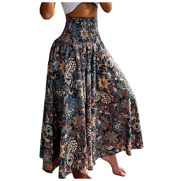 Angala Skirts For Women Summer Bohemian Lace Up Floral Print Flowy Long Skirt Female Loose Split Boho Skirt Beautiful Stylish Women's Skirt