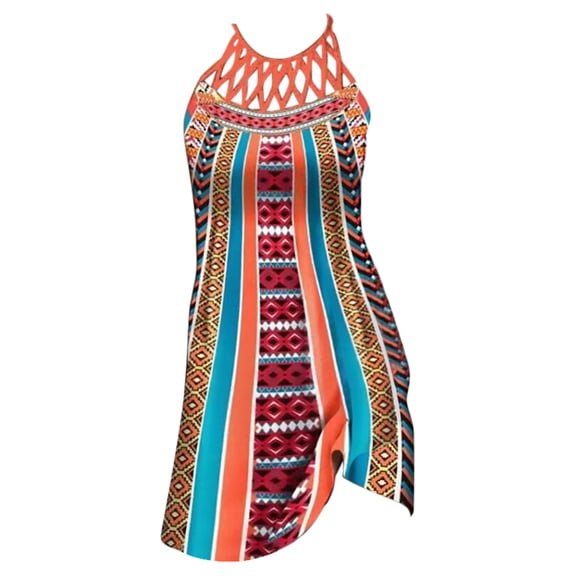 Angala Spring And Summer Ethnic Style Printed Mesh Sleeveless Casual Dress For Women Classic Beautiful Casual Women's Dress