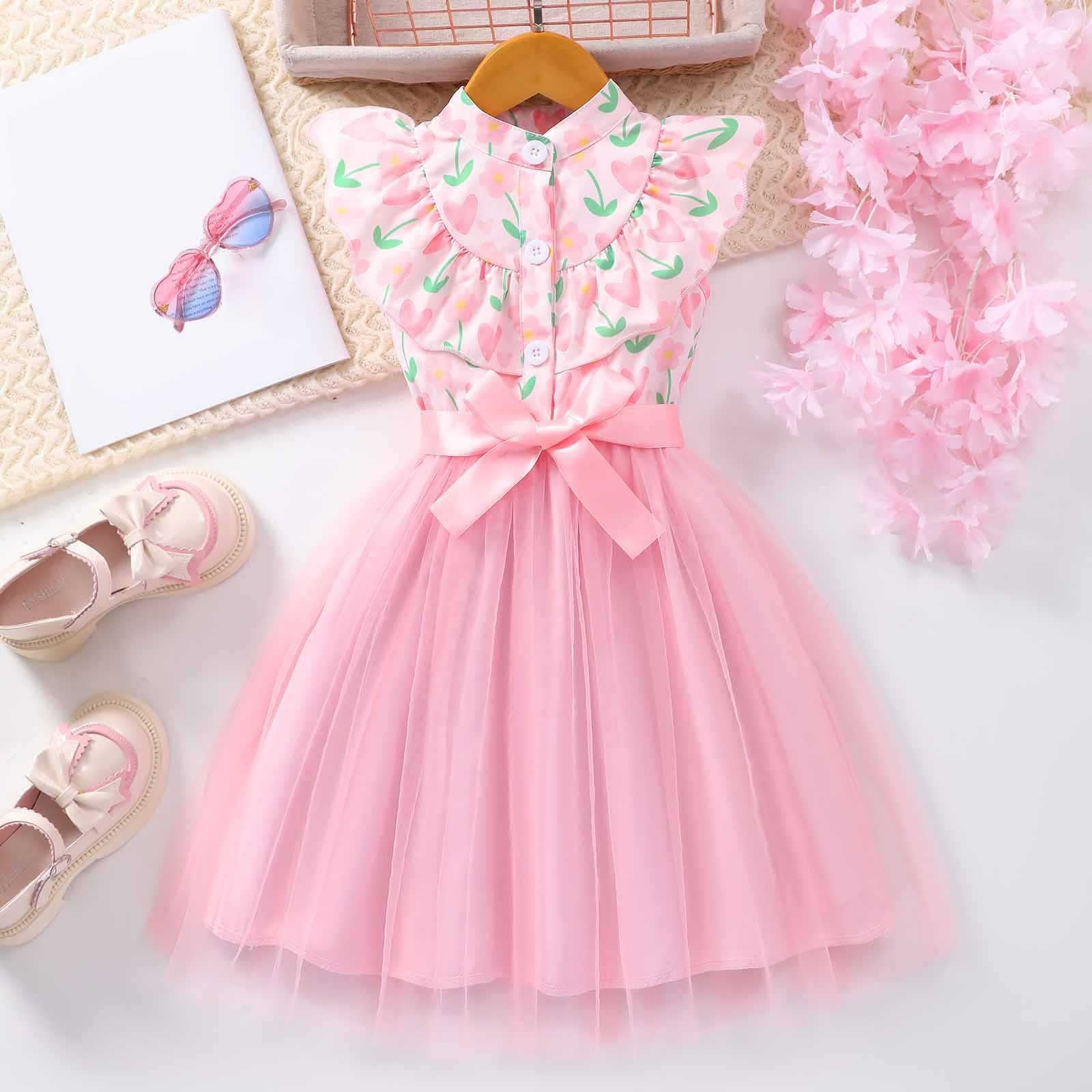 Angala Spring Summer Girls' Sleeveless Floral Heart Print Bow Detail ...