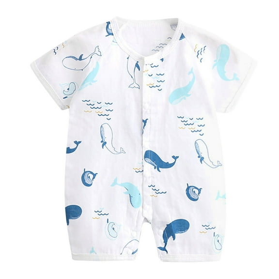 Angala Summer Outfit Baby Girls Boys Button Cartoon Dinosaur Floral Kimono Romper Jumpsuit Short Sleeve Playsuit Clothes Breathable Cute Stylish Children Bodysuits 6-9 Months