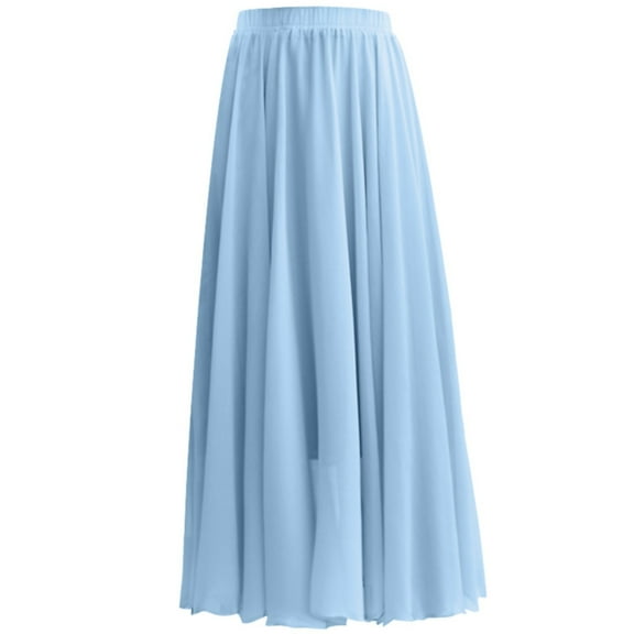 Angala Summer Women's Solid Color Chiffon Skirt Women's High Waist Long Skirt Beautiful Cozy Women's Dress