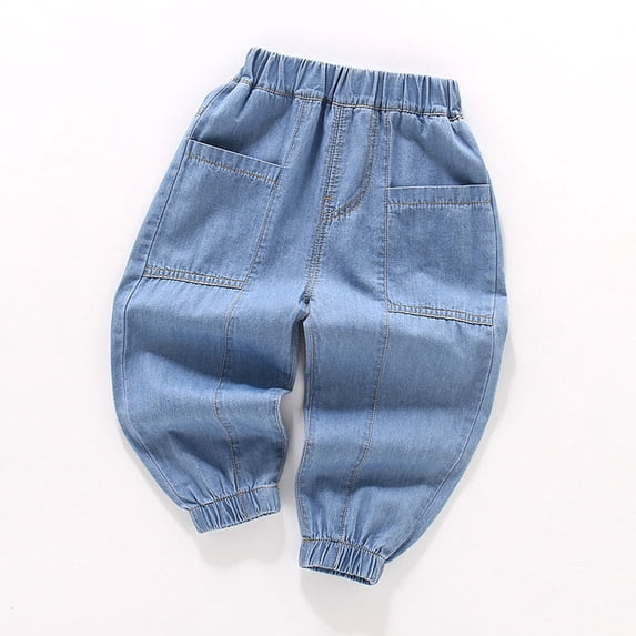 Angala Toddler Boys Jeans Carrot Leg Denim Pants Lightweight Breathable Fall Casual Boys Baggy Pants Size 4-5 Years Light blue