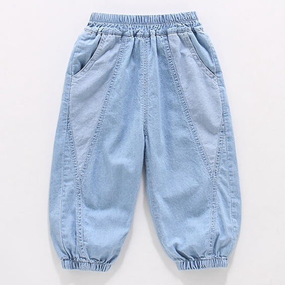 Angala Toddler Boys Jeans Colorblock Denim Harem Pants Lightweight Breathable Fall Casual Boys Baggy Pants Size 3-4 Years Light blue