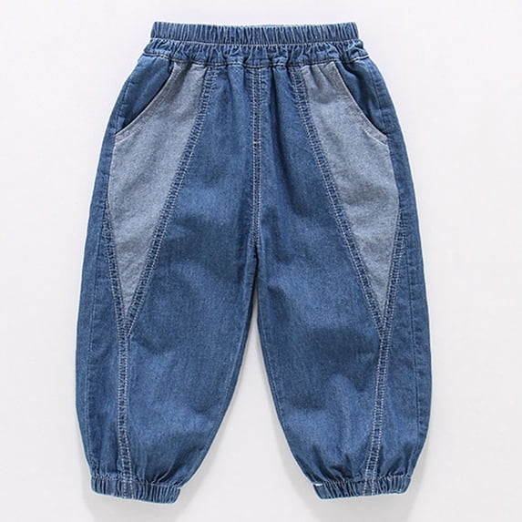 Angala Toddler Boys Jeans Colorblock Denim Harem Pants Lightweight Breathable Fall Casual Boys Baggy Trousers Size 3-4 Years Dark Blue