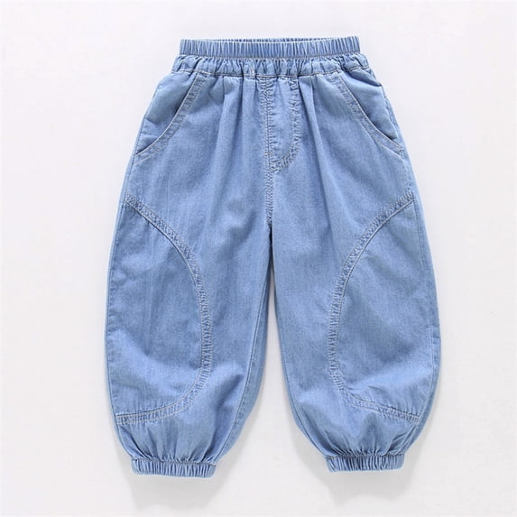 Angala Toddler Boys Jeans Denim Harem Pants Lightweight Breathable Fall Casual Boys Baggy Pants Size 3-4 Years Light blue