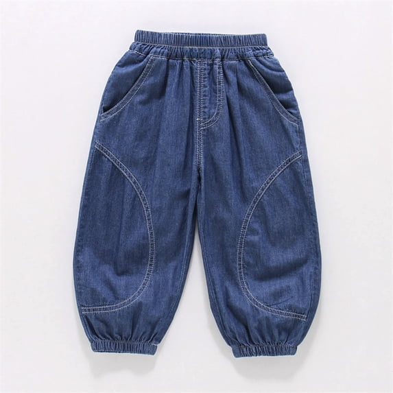 Angala Toddler Boys Jeans Denim Harem Pants Lightweight Breathable Fall Casual Boys Baggy Trousers Size 3-4 Years Dark Blue