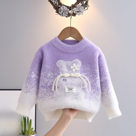 Angala Toddler Boys Knit Sweater Bear Design Crewneck Pullover Kids