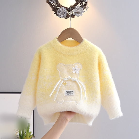 Angala Toddler Boys Knit Sweater Bear Design Crewneck Pullover Kids