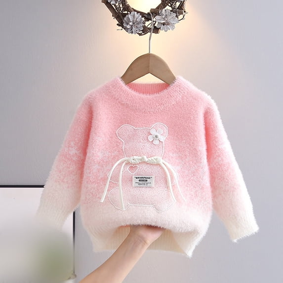 Angala Toddler Boys Knit Sweater Bear Design Crewneck Pullover Kids