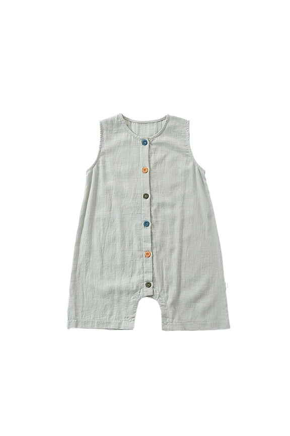 Toddler Boys Onesie Crew Neck Sleeveless Solid Color Buttons Romper Summer Lightweight Breathable Cute Dailywear Casual Kids Onesie Size 2-3 Years Green