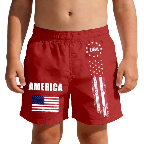 Angala Toddler Boys Shorts Patriotic Print Elastic Waist Swim Trunks Summer Fourth Of July Loose Breathable Beach Dailywear Kids Shorts Size 9-10 Years Red
