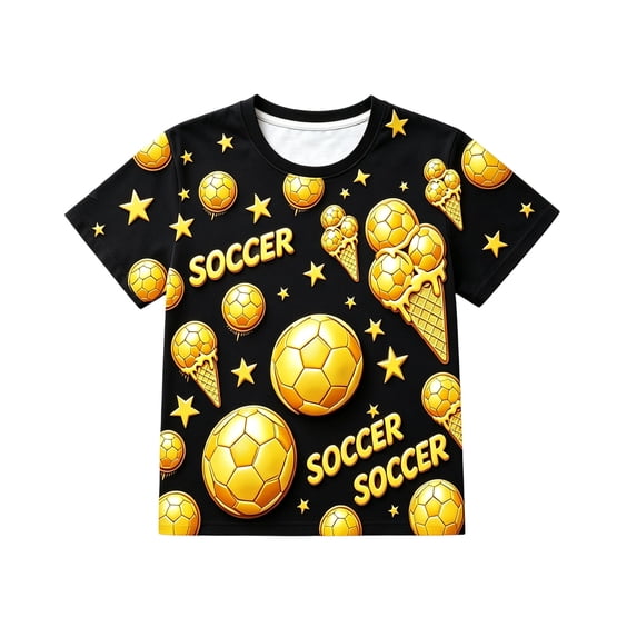 Angala Toddler Boys T Shirts Crew Neck Short Sleeve Shirts Soccer Print Summer Football Style Comfortable Casual Child Tees Size 3-4 Years Black