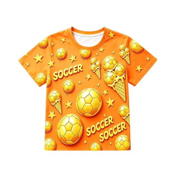 Angala Toddler Boys Tees Crew Neck Short Sleeve Shirts Soccer Print Summer Football Style Comfortable Casual Kids T Shirts Size 13-14 Years Orange