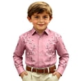 thumbnail image 1 of Angala Toddler Boys Tees Long Sleeve Shirts Button Down Lapel Neck Floral Print Cowboy Style Comfortable Breathable Dailywear Kids T Shirts Size 6-7 Years Pink, 1 of 4