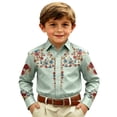 thumbnail image 1 of Angala Toddler Boys Tees Long Sleeve Shirts Button Down Lapel Neck Floral Print Retro Cowboy Style Comfy Dailywear Kids T Shirts Size 12-13 Years Green, 1 of 4