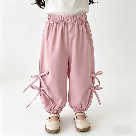 Angala Toddler Girls Active Pants Bowknot Relaxed Fit High Waisted Fall Casual Girls Baggy Trousers Size 3-4 Years Pink