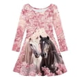 thumbnail image 1 of Angala Toddler Girls Dresses A Line Dresses Long Sleeve Crew Neck Cartoon Horse Print Summer Cute Comfortable Soft Dailywear Child Outfit Size 8-9 Years Pink, 1 of 5