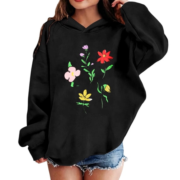 Angala Toddler Girls Hoodie Floral Graphic Fall Sweatshirt School Daily Wear Girls Cozy Sports Top