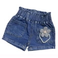 thumbnail image 1 of Angala Toddler Girls Shorts Floral Applique Jean Shorts Elastic Waist Summer Fashion Comfortable Dailywear Baby Girls Shorts Size 2-3 Years Blue, 1 of 4