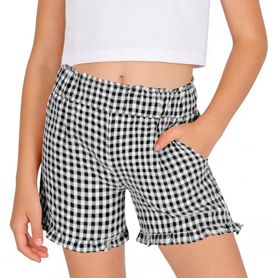 Angala Toddler Girls Shorts Striped Shorts Elastic Waist Summer Casual Dailywear Comfortable Baby Girls Shorts Size 5-6 Years Black