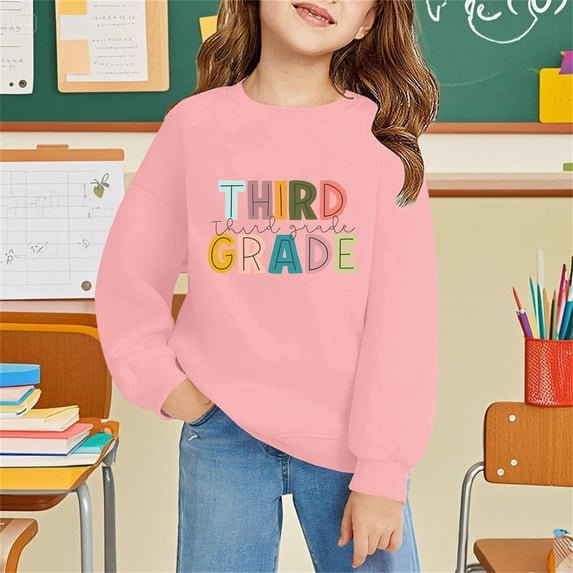 Angala Toddler Girls Sweatshirt Letter Graphic Crew Neck Fall Sports Top School Daily Wear Girls Cozy Clothes