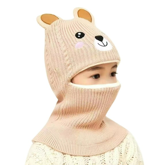 Angala Toddler Winter Hat Baby Warm Hat Lined Girls Boys Kids Cartoon Bear Winter Hat Scarf Earflap Hood Skullss Caps Cozy Cute Practical One Size