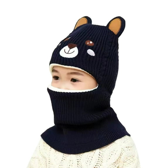 Angala Toddler Winter Hat Baby Warm Hat Lined Girls Boys Kids Cartoon Bear Winter Hat Scarf Earflap Hood Skullss Caps Cute Practical Breathable One Size