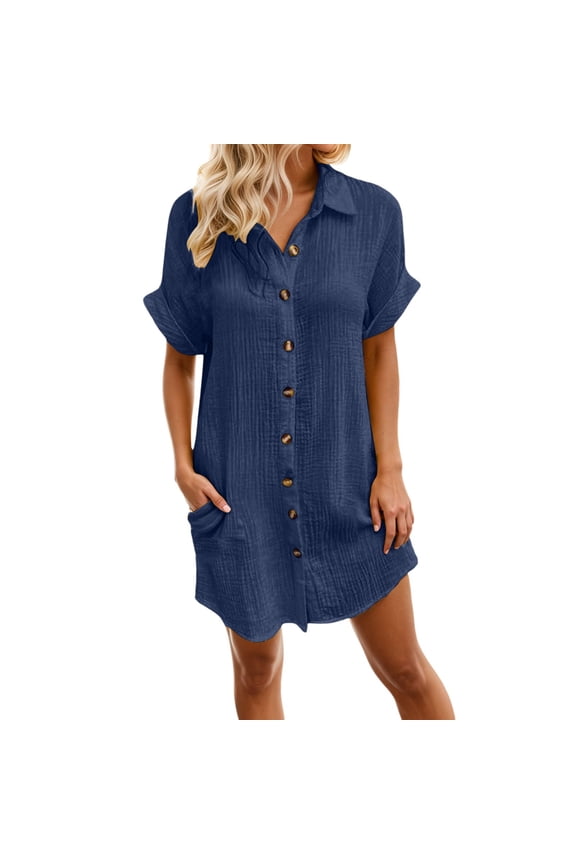 Trendy Women's Casual Dress For Everyday Wear Suitable For Parties And Leisure Featuring V Neck Button Design And Pockets Suitable For Spring Summer Autumn Elegant Beautiful Women's Dress
