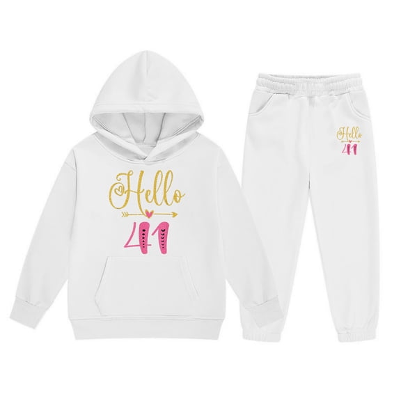 Angala Valentine's Day Boys Casual Outfit Cartoon Number Print Hooded Sweatshirt And Joggers Comfy Playwear Cozy Stylish Children Outfit Set 2-3 Years