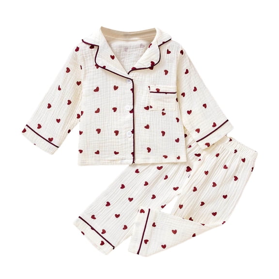 Angala Valentine's Day Girls Long Sleeve Pajama Cozy Loungewear With Heart Print Two Piece Outfit For Sleep And Play Cute Cozy Babys Outfits 12-18 Months
