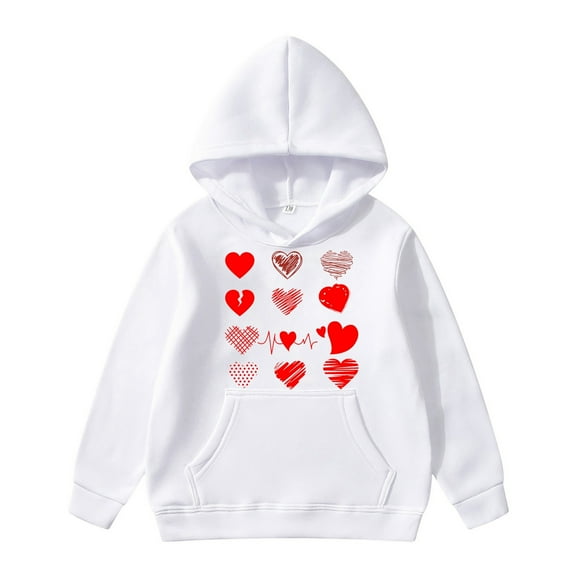 Angala Valentine's Day Print Long Sleeved Children's Hoodie Cozy Cute Girls Hoodies 3-4 Years