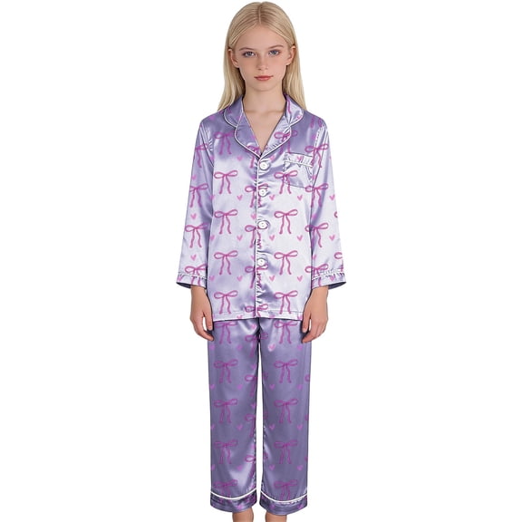 Angala Valentine's Day Satin Pajama For Girls Soft Two Piece Sleepwear With Comfortable Design Cute Cozy Babys Outfits 11-12 Years