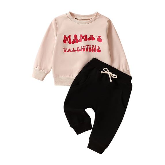 Angala Valentine's Day Toddler Kids Baby Girls Boys Valentine's Day Outfits Letter Print Round Neck Long Sleeve Sweatshirts Tops Pants 2Pcs Set Cozy Stylish Boys Girls Outfits 2-3 Years