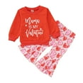 thumbnail image 1 of Angala Valentine's Day Toddler Kids Baby Girls Valentine's Day Outfits Letter Print Round Neck Long Sleeve Sweatshirts Tops Heart Print Flare Pants 2Pcs Set Cozy Stylish Boys Girls Outfits 3-4 Years, 1 of 8