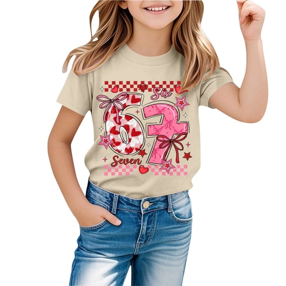 Angala Valentine's Day Unique Graphic Print T Shirt For And Kids Fashion Casual Tee With Valentine's Day Design Cozy Stlish Girls Tops Tees Shirts 4-5 Years