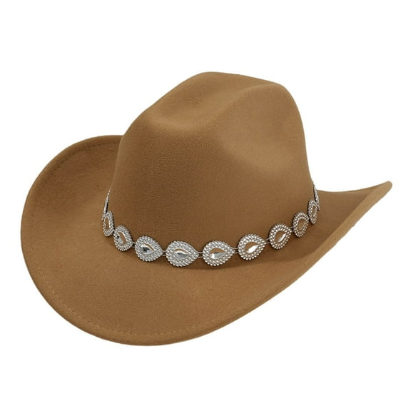 Angala Western Cowboy Hat For Men And Women Style With Metal Drops Gemstone Net Design Chain For Parties And Fashion Events Cozy Stylish Basic Cowboy